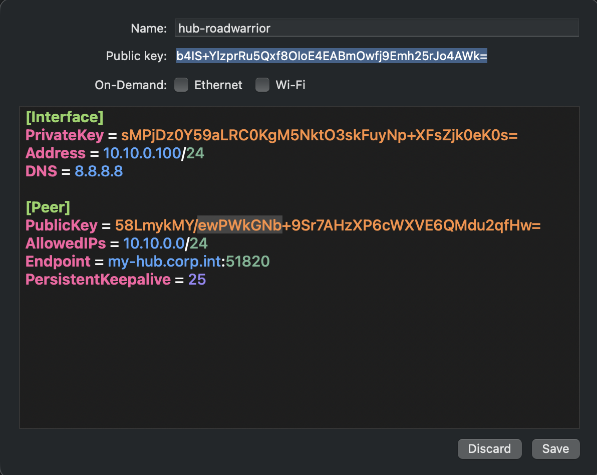 WireGuard roadwarrior public key